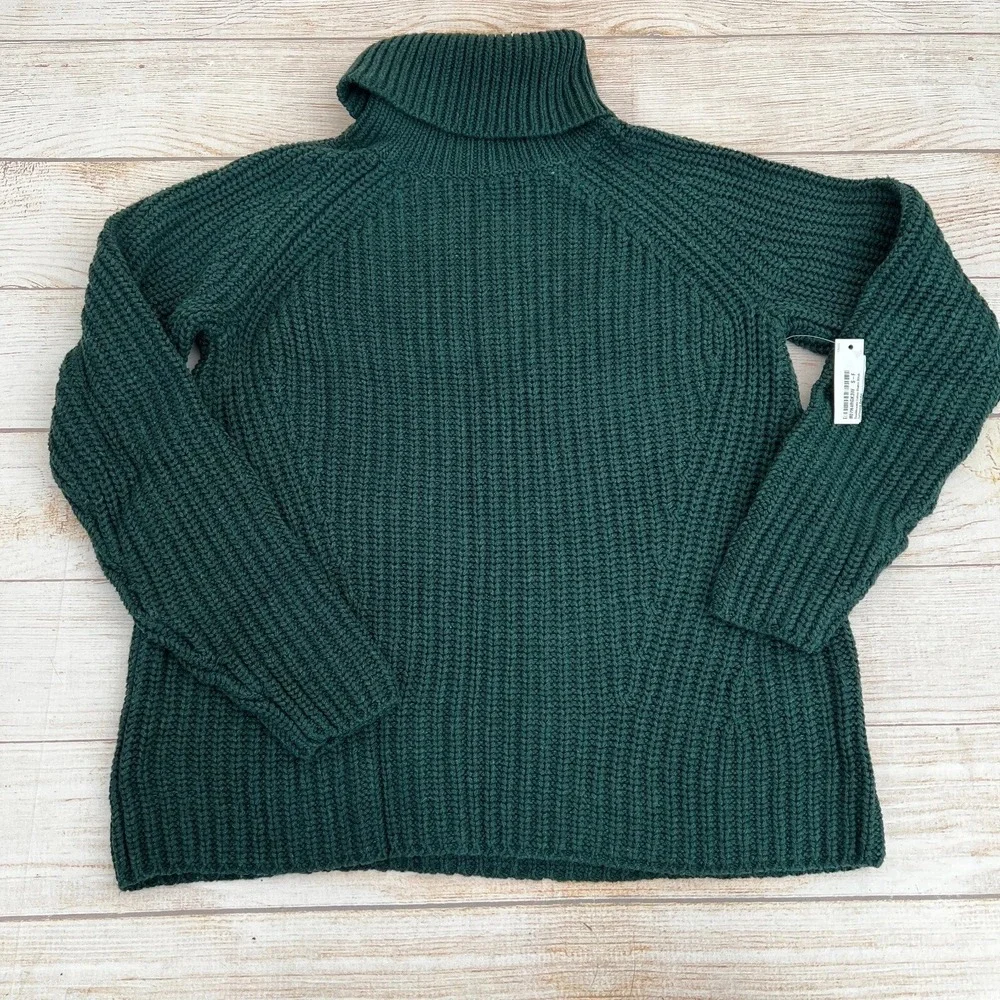 Goodthreads Women's Cotton Shaker Stitch Turtleneck Green Sweater Size S
